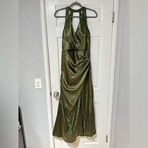 David’s bridal dress- GALINA SIGNATURE charmeuse halter dress- martini olive